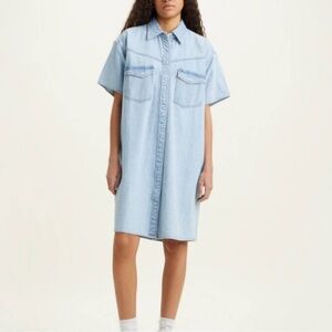 Light Blue Denim Shirt Mini Dress